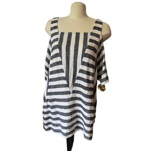 Soft Surroundings Linen Blend Open Shoulder Sunset Womens Blouse Sz L with Pocke